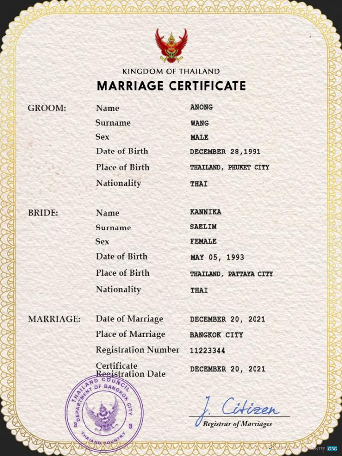 Download Thailand marriage certificate PSD template Photoshop template